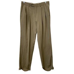 Emanuel Ungaro Dress Pants Size 34x32 Pleated Front Straight Leg Tan Career Work